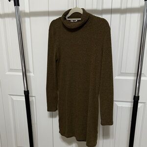 Lush Brown Turtleneck Sweater Dress